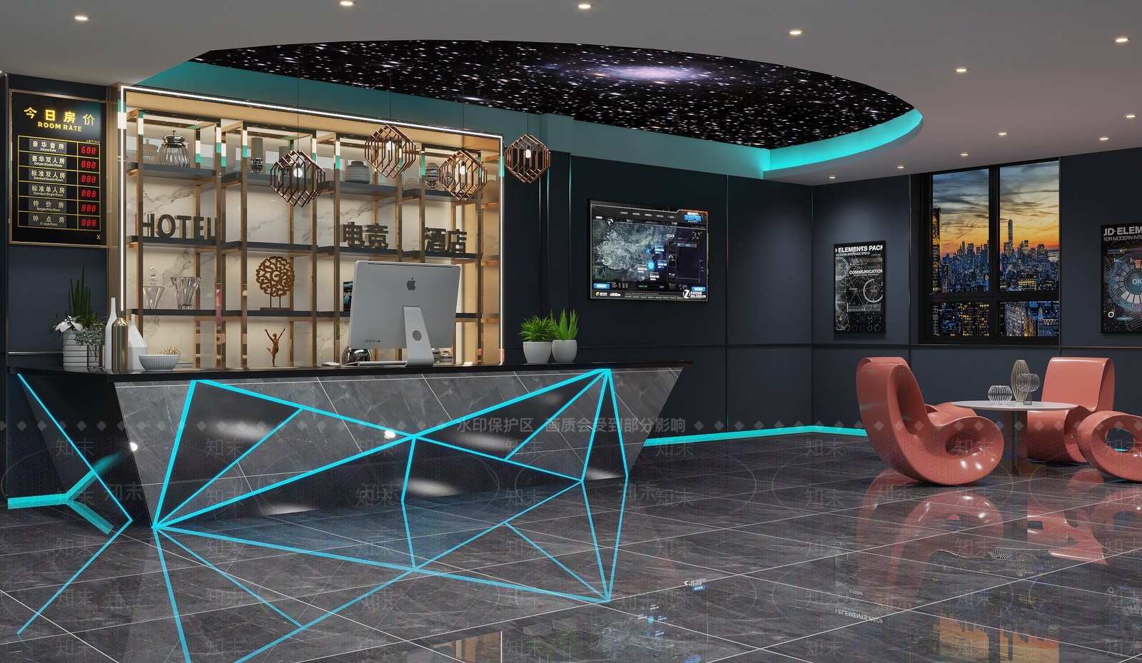 现代电竞酒店客房3D模型下载【ID:1102026539】