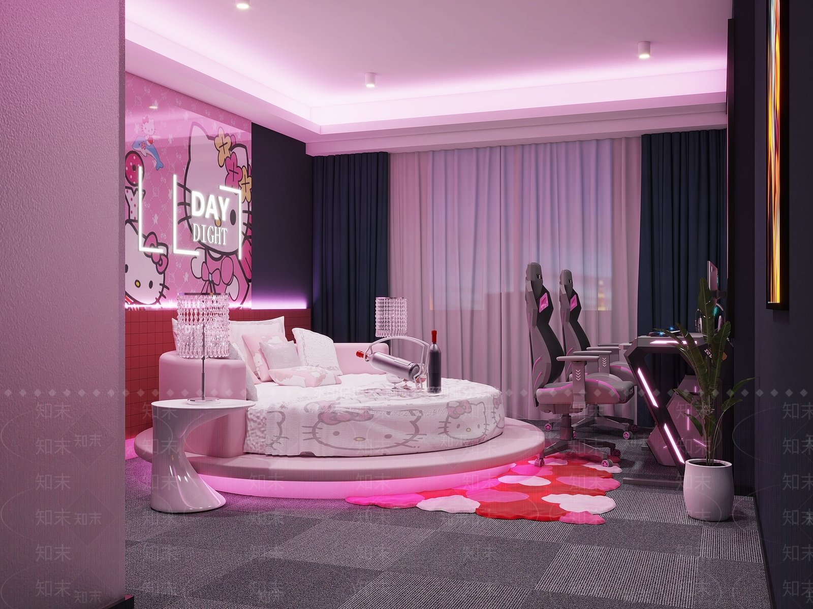 现代电竞酒店客房3D模型下载【ID:1102026539】