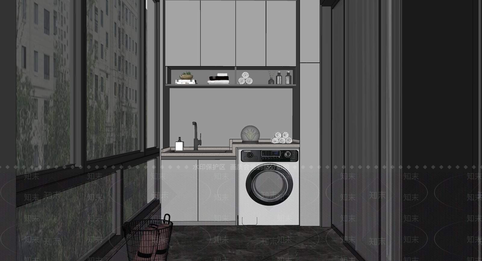现代家居阳台SU模型下载【ID:1102028087】