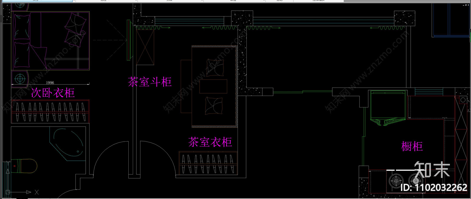 卧室衣柜橱柜施工图下载【ID:1102032262】