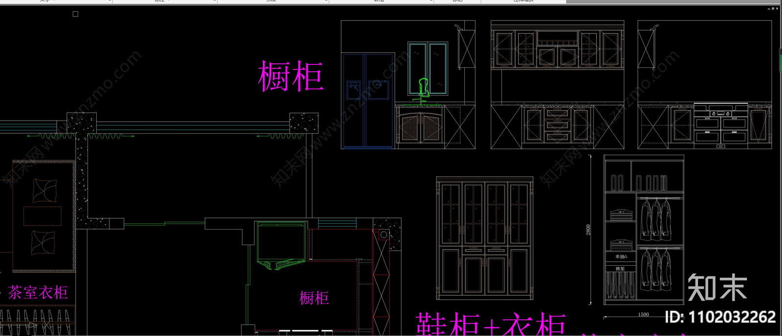 卧室衣柜橱柜施工图下载【ID:1102032262】