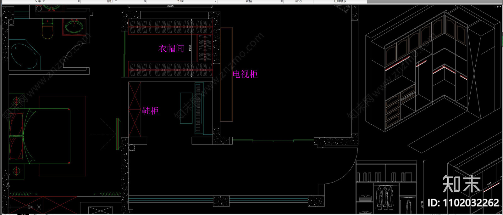 卧室衣柜橱柜施工图下载【ID:1102032262】