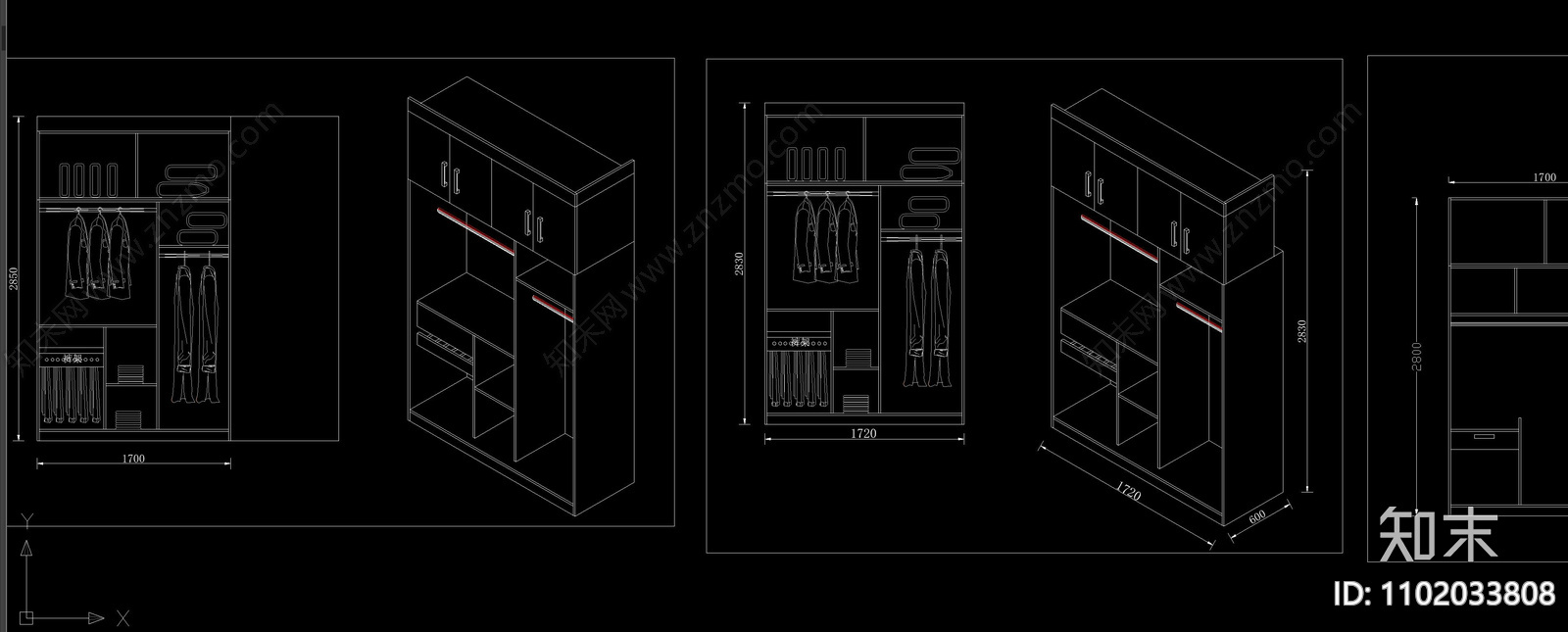 经典高级衣柜内部结构立面透视图案大全cad施工图下载【ID:1102033808】