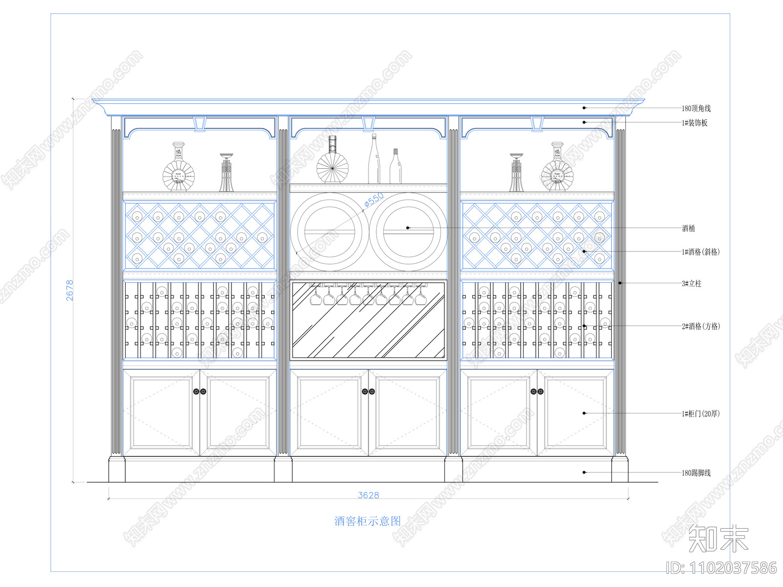 大师级欧式书酒柜做法大样施工图下载【ID:1102037586】