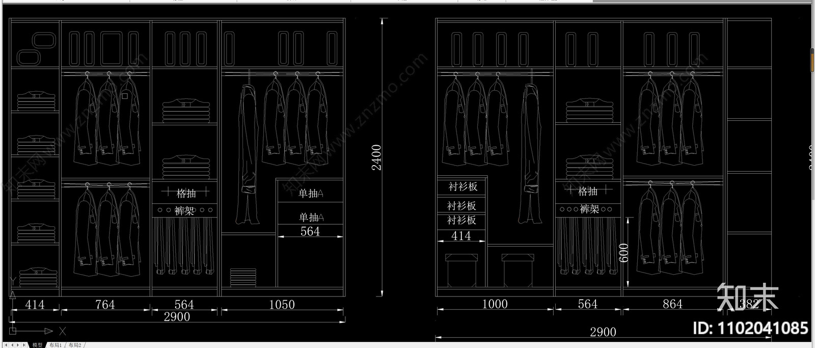 经典衣柜内部结构立面透视图案大全cad施工图下载【ID:1102041085】