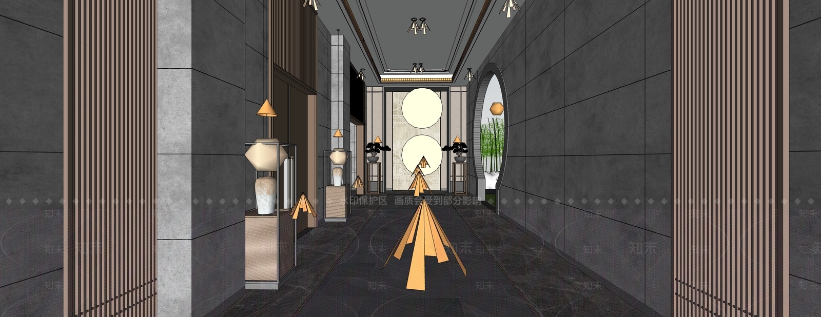 新中式酒店玄关过道SU模型下载【ID:1102072586】