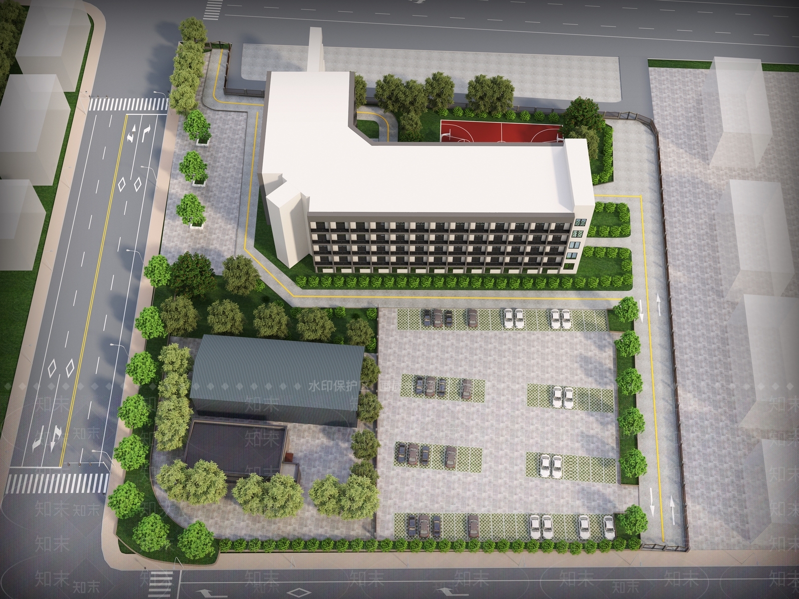 现代厂区宿舍鸟瞰规划3D模型下载【ID:1102083512】