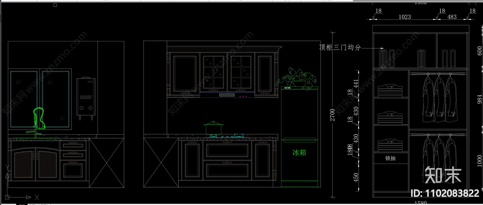 多套房各类柜体cad施工图下载【ID:1102083822】