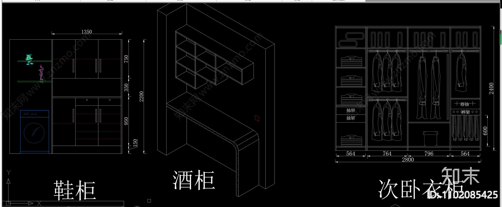 卧室柜体衣柜施工图下载【ID:1102085425】