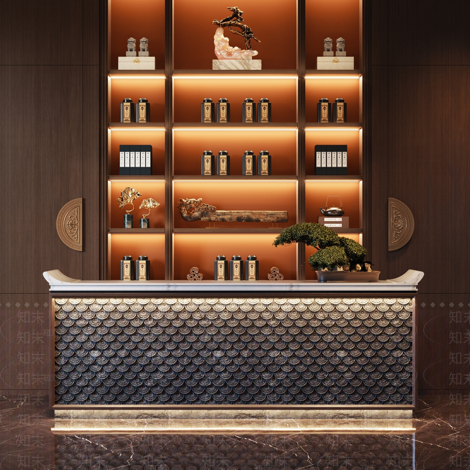 新中式接待台3D模型下载【ID:1102091803】