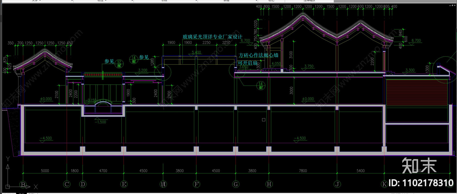 中式古建筑立面剖面图施工图下载【ID:1102178310】