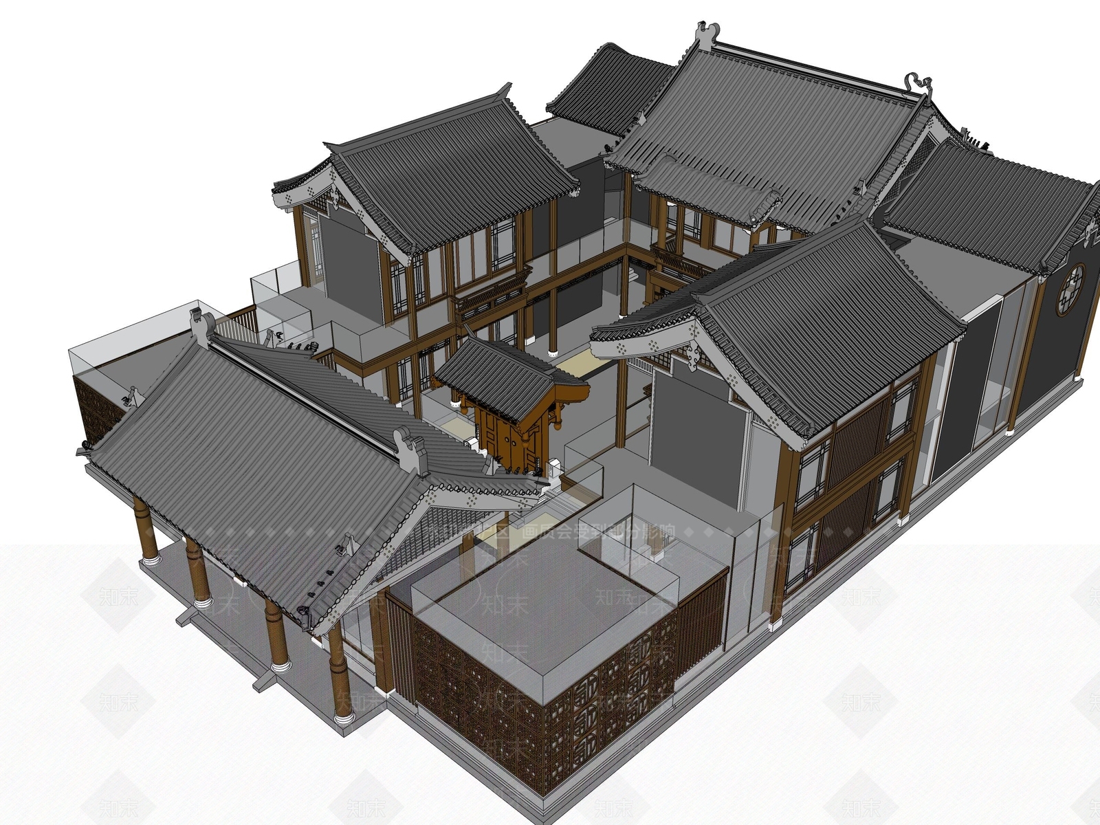中式四合院SU模型下载【ID:1102100670】
