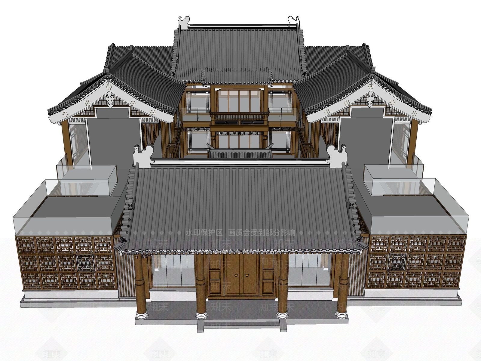 中式四合院SU模型下载【ID:1102100670】