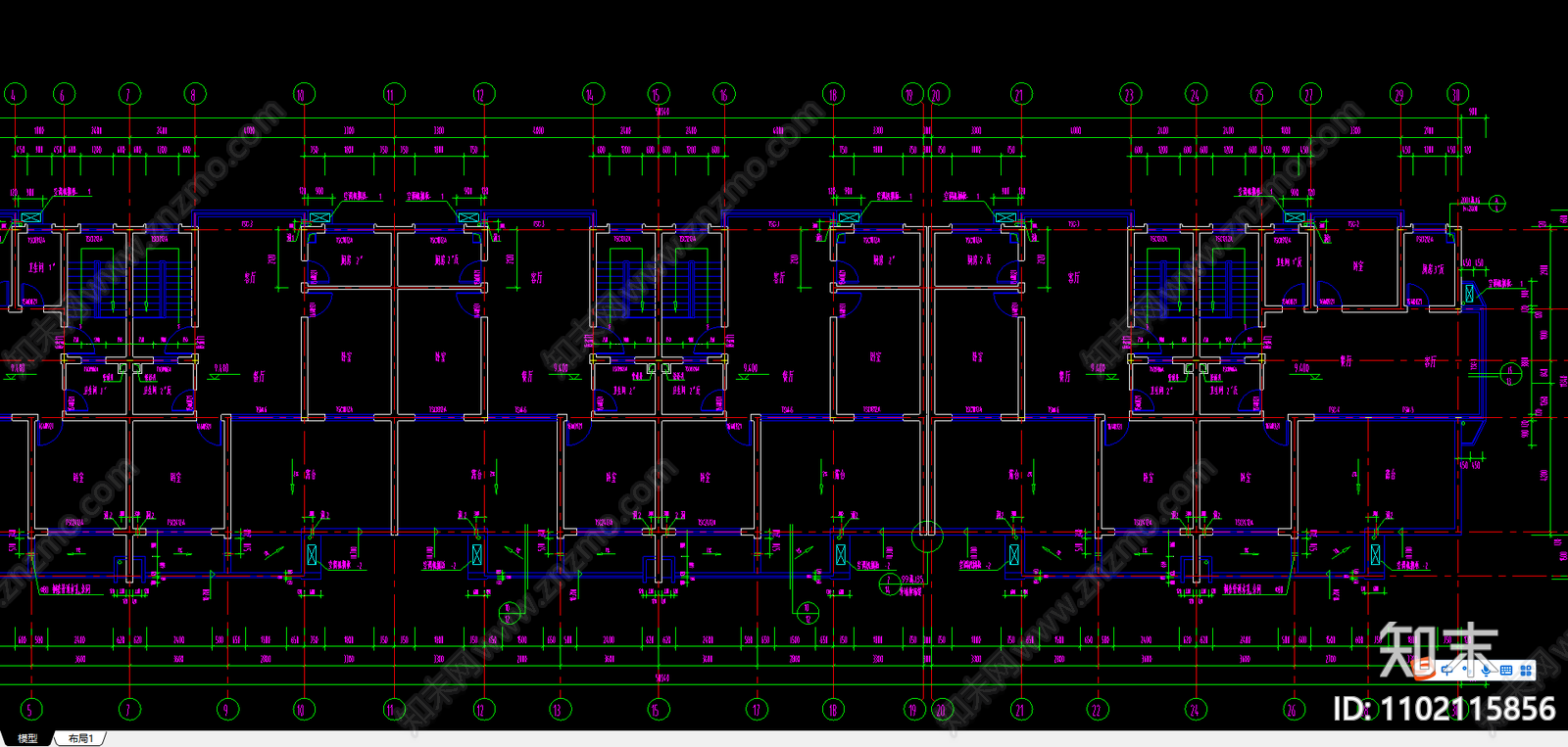 市区农民拆迁安置小区排屋建筑图施工图下载【ID:1102115856】