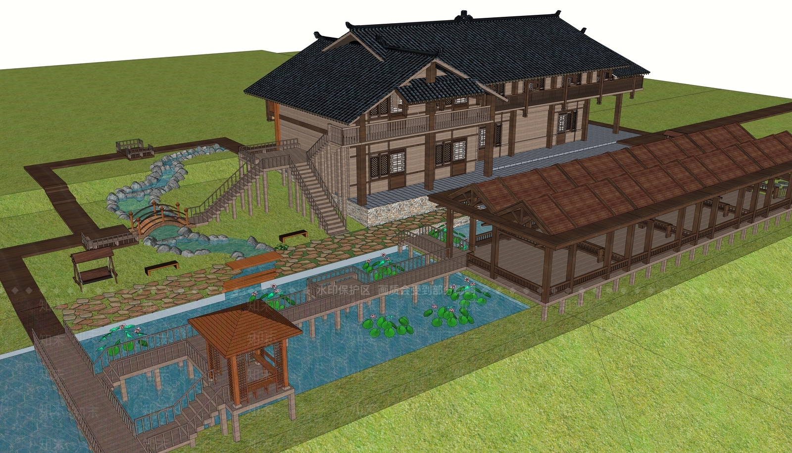 现代风格民宿酒店建筑SU模型下载【ID:1102121423】