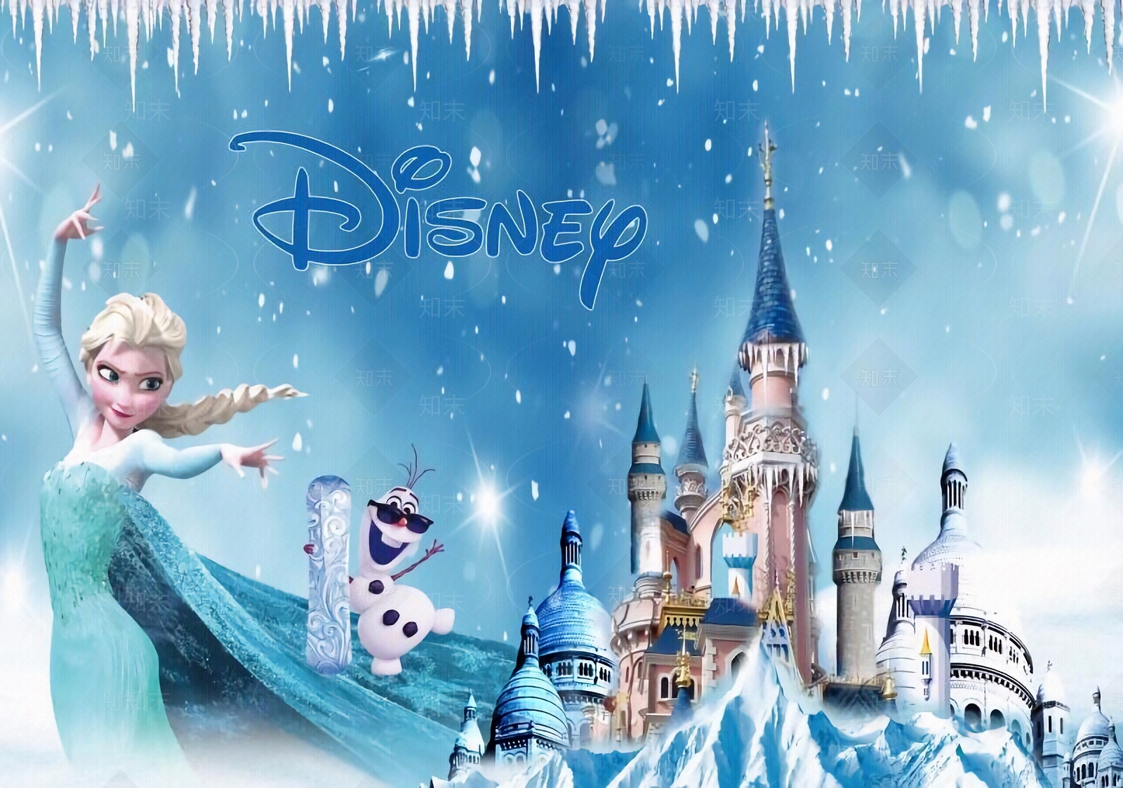 儿童房卡通迪士尼冰雪奇缘壁画贴图下载【ID:1103043682】