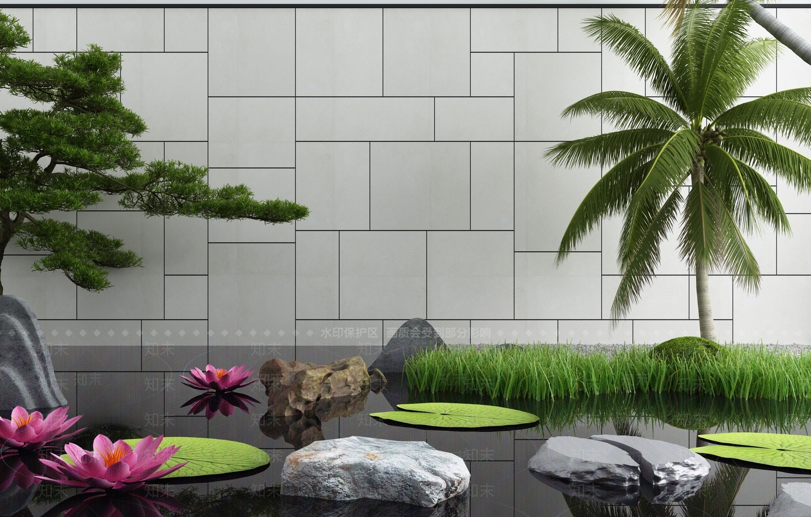 新中式水池3D模型下载【ID:1102144326】