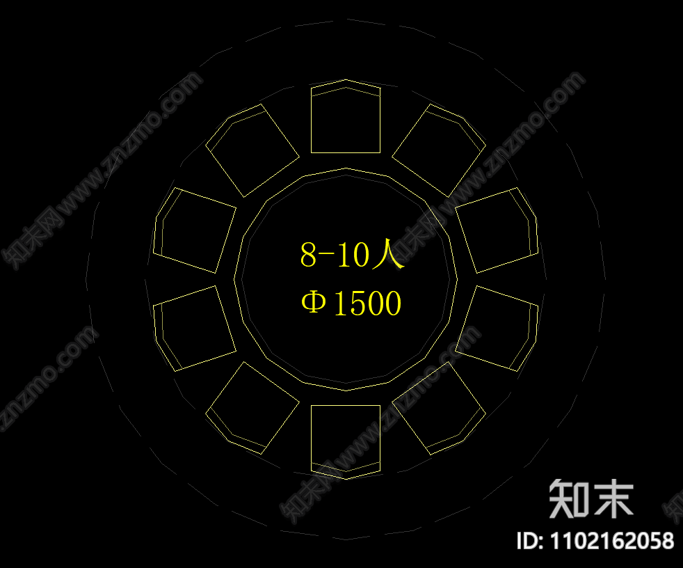 餐厅餐桌标注尺寸CAD施工图下载【ID:1102162058】