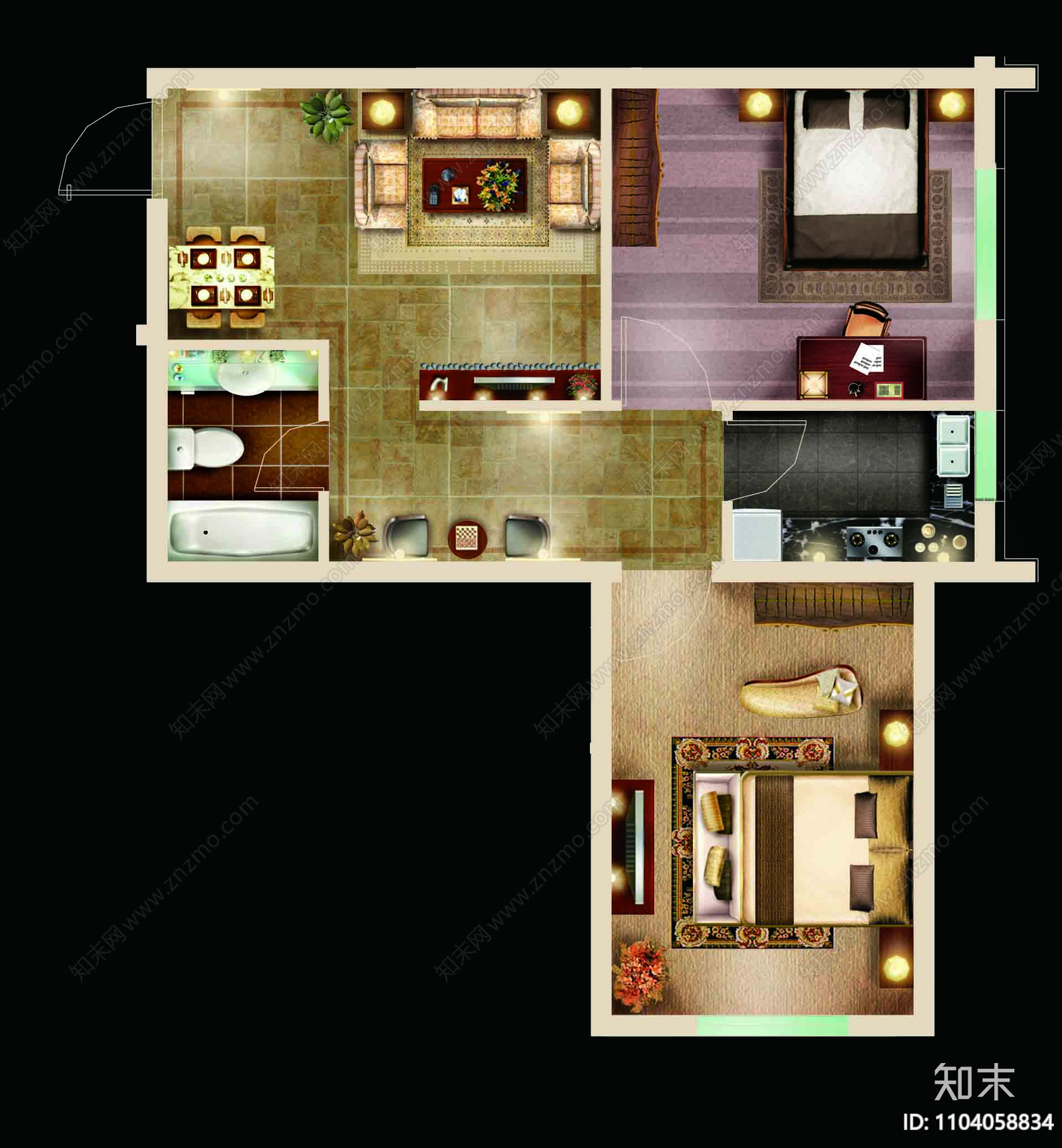 室内家具彩色平面布局图内含PSD免扣素材贴图下载【ID:1104058834】_【知末网贴图库】