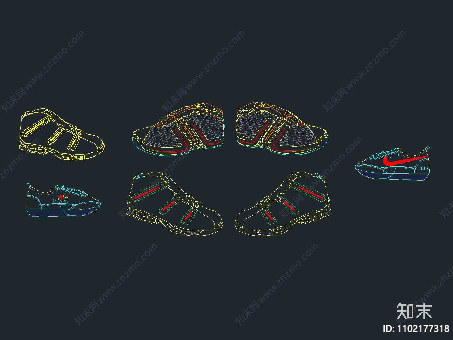 运动鞋花素材施工图下载【ID:1102177318】
