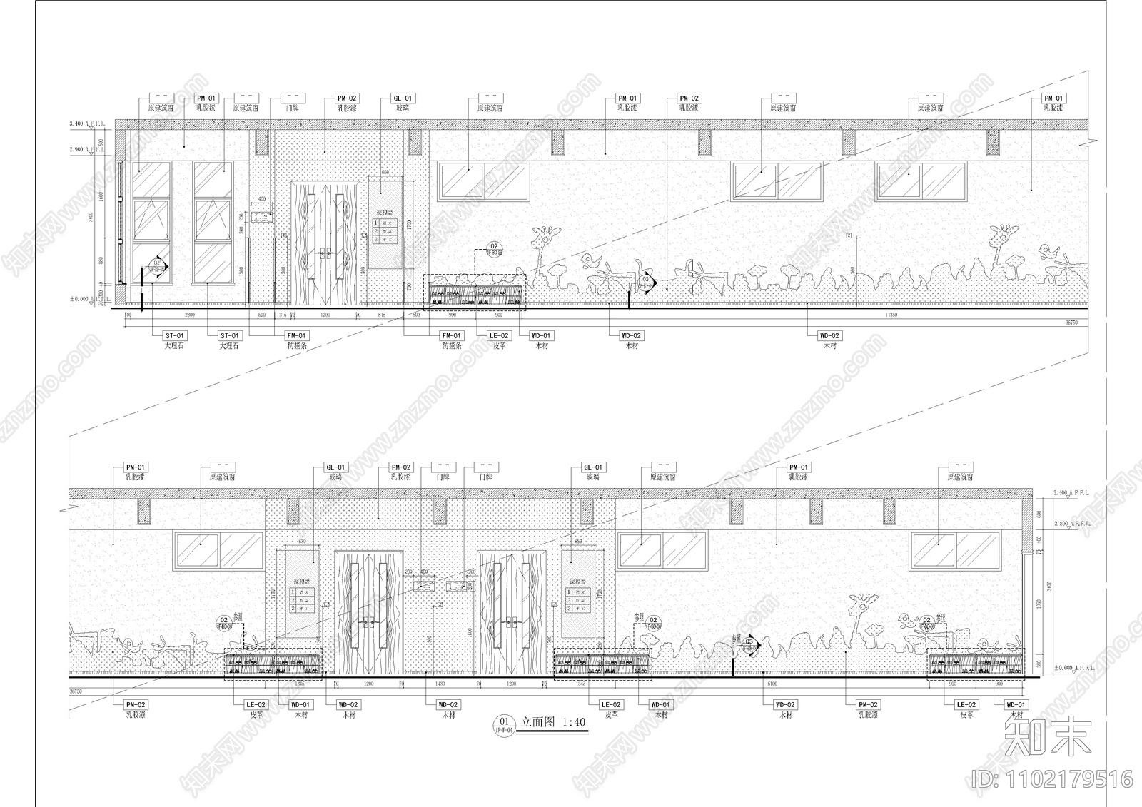 幼儿园过道立面施工图下载【ID:1102179516】