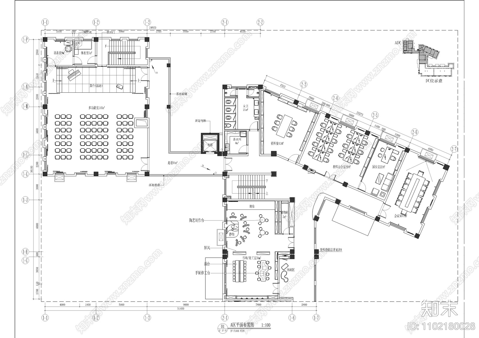 幼儿园多功能室施工图cad施工图下载【ID:1102180028】