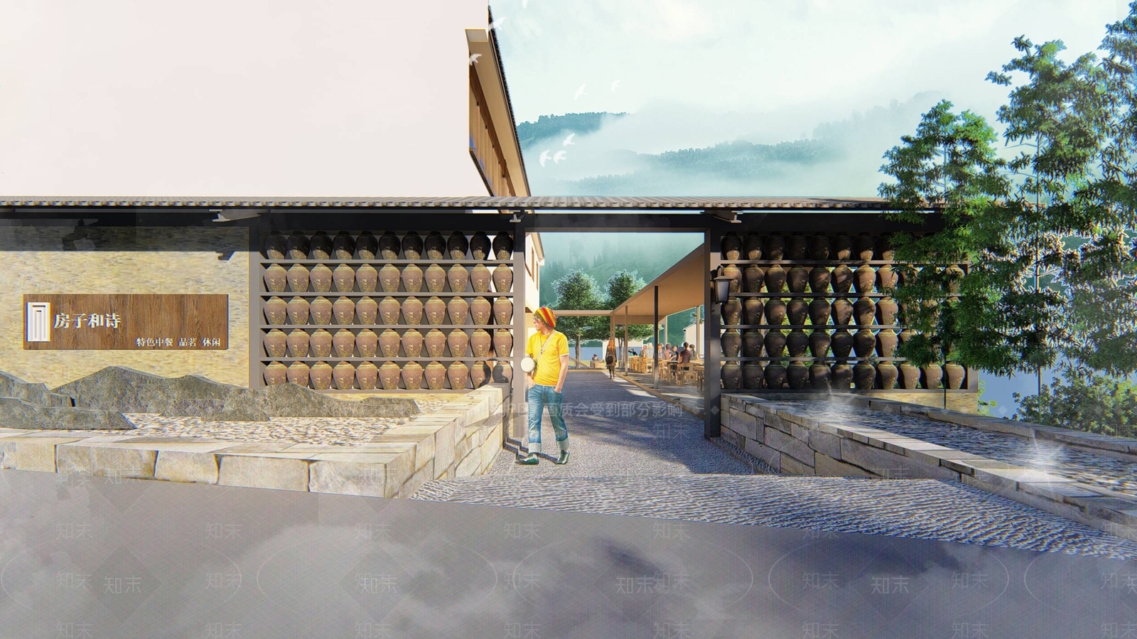 新中式餐饮建筑SU模型下载【ID:1102911844】