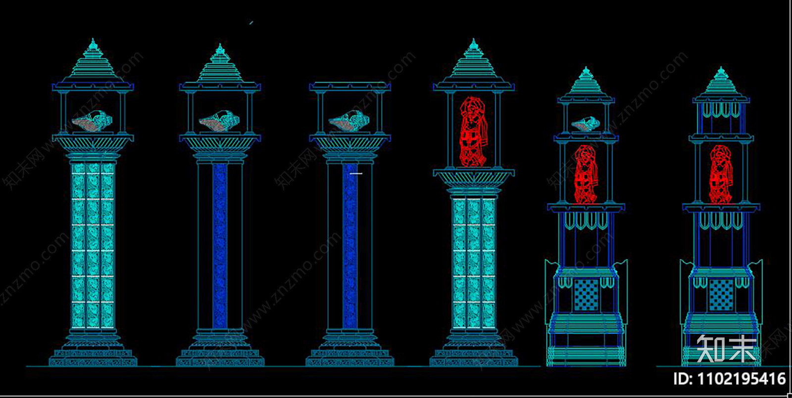 佛教装饰柱构件施工图下载【ID:1102195416】