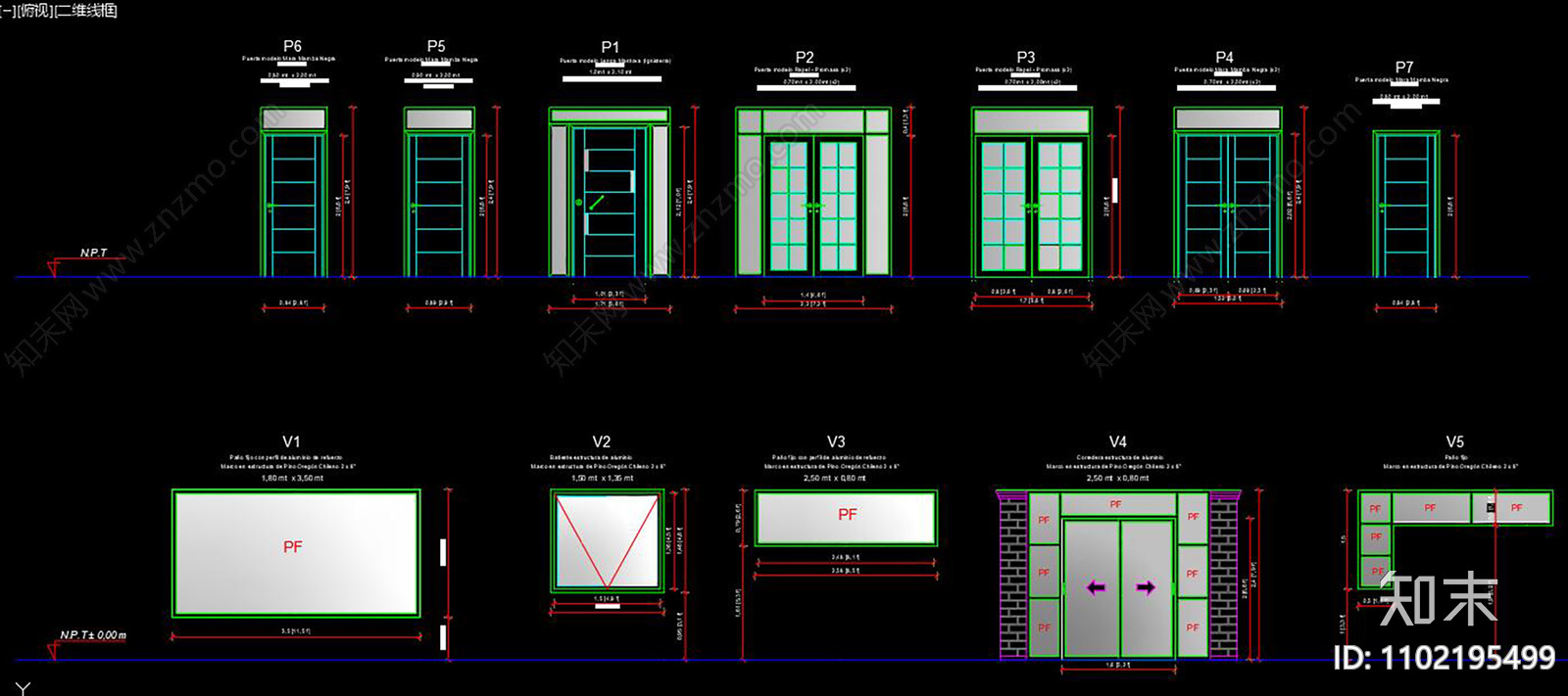 铝合金门窗CAD施工图施工图下载【ID:1102195499】