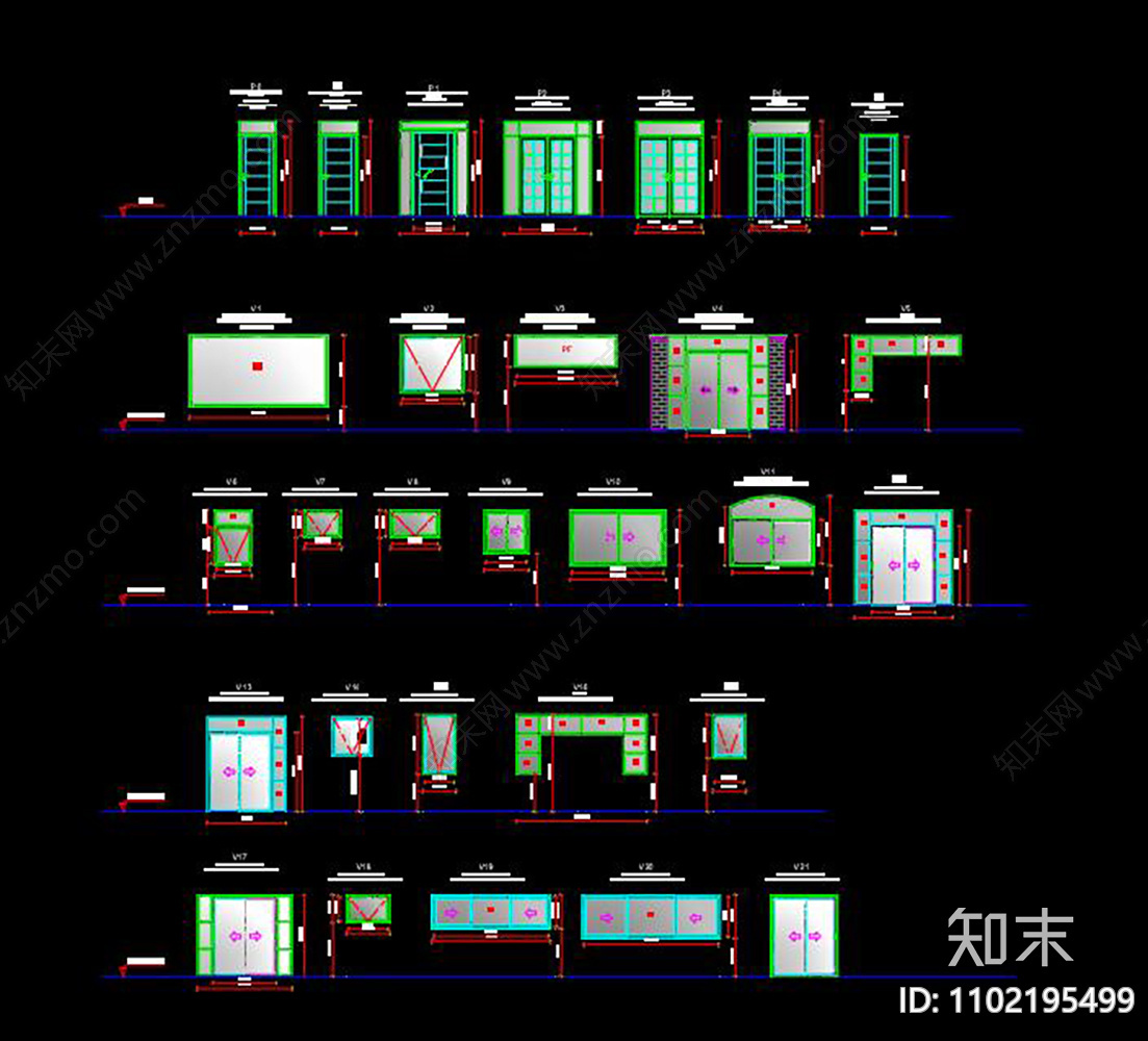 铝合金门窗CAD施工图cad施工图下载【ID:1102195499】