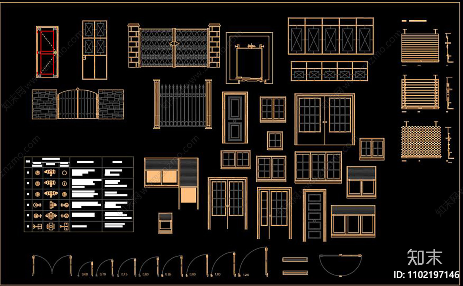 多种门窗CAD素材施工图下载【ID:1102197146】