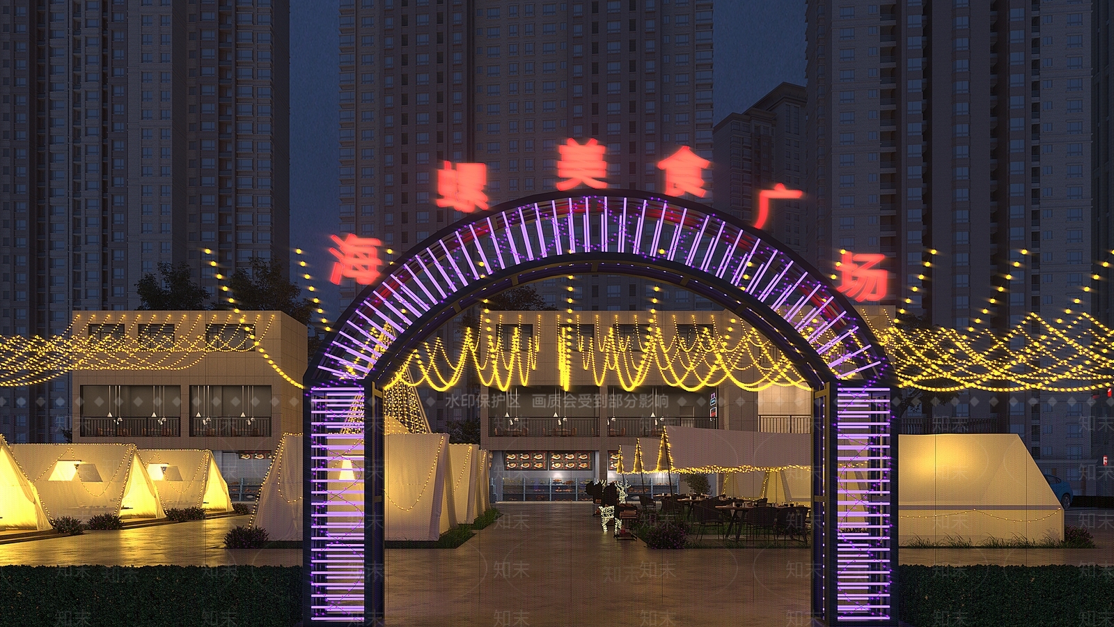 现代商业街3D模型下载【ID:1102197949】