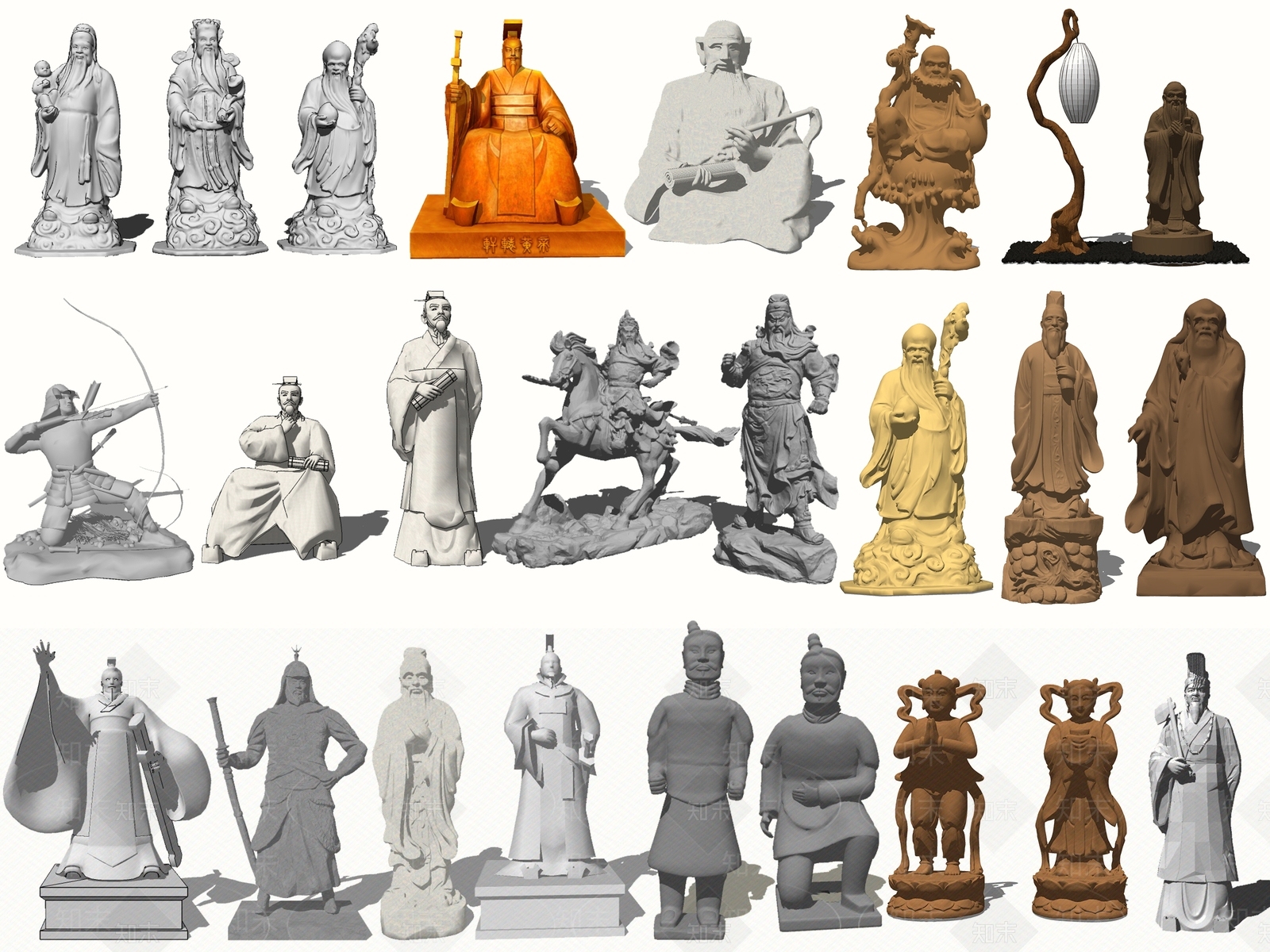 中式古代人物雕塑SU模型下载【ID:1102200640】