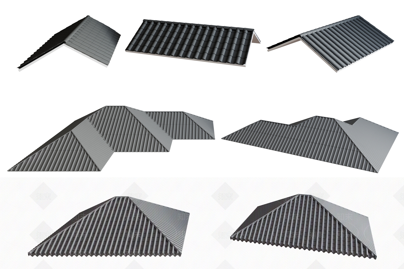 新中式瓦片屋檐组合3D模型下载【ID:1102216423】