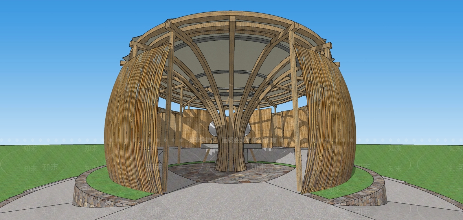 现代竹子廊架SU模型下载【ID:1102217268】