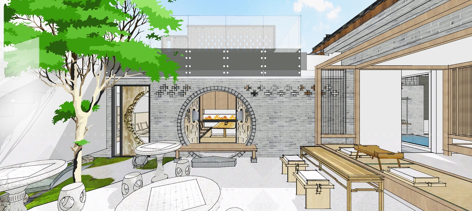 中式茶馆SU模型下载【ID:1102225670】