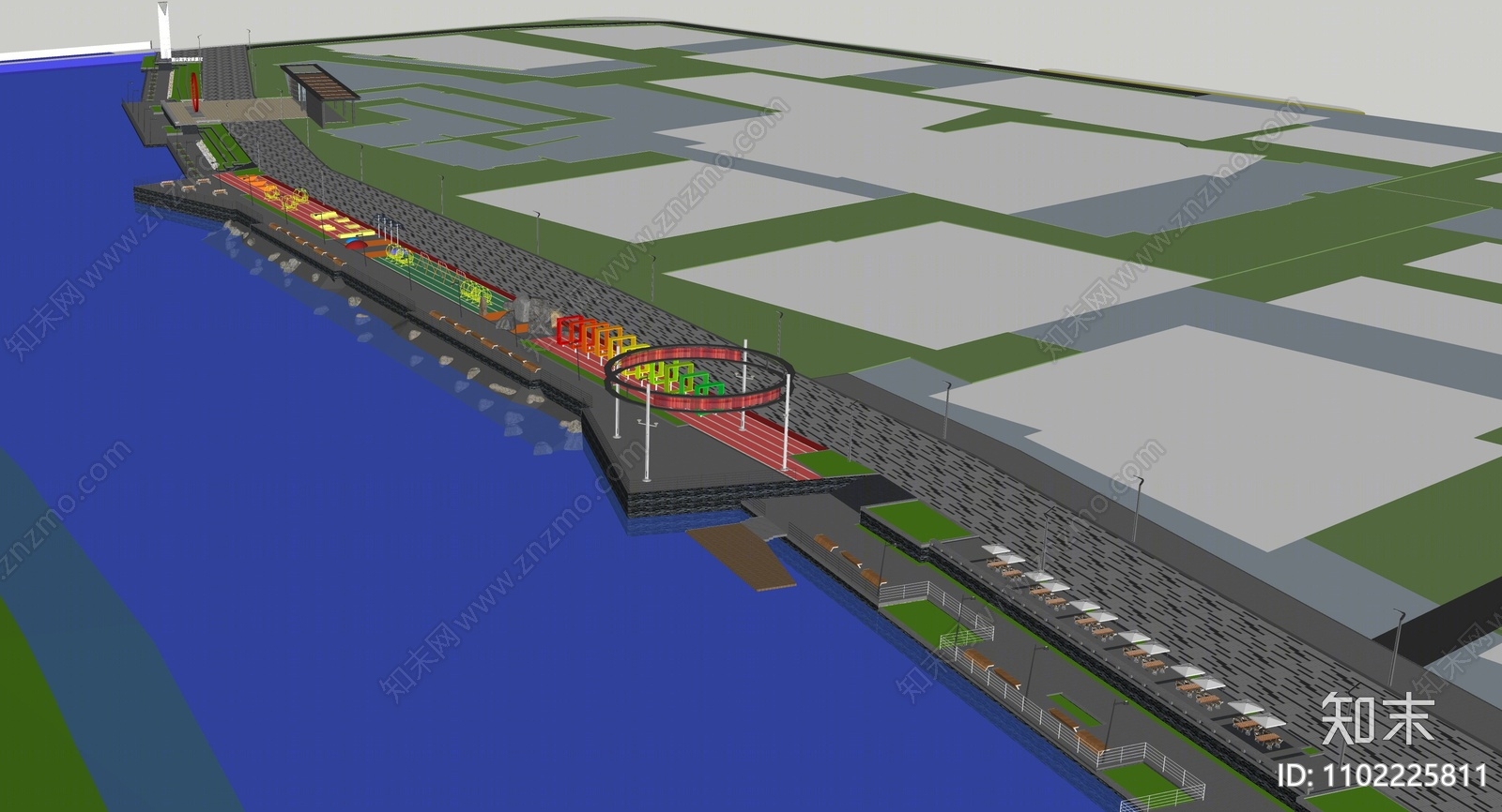 现代滨水景观SU模型下载【ID:1102225811】