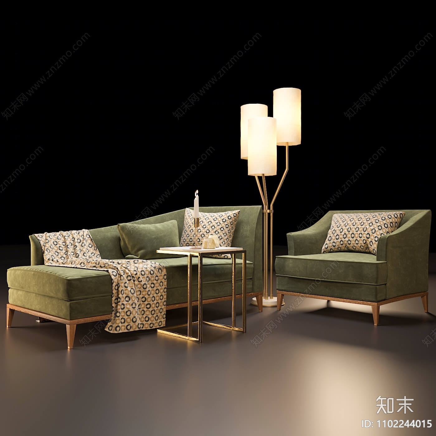 现代绿色贵妃椅3D模型下载【ID:1102244015】