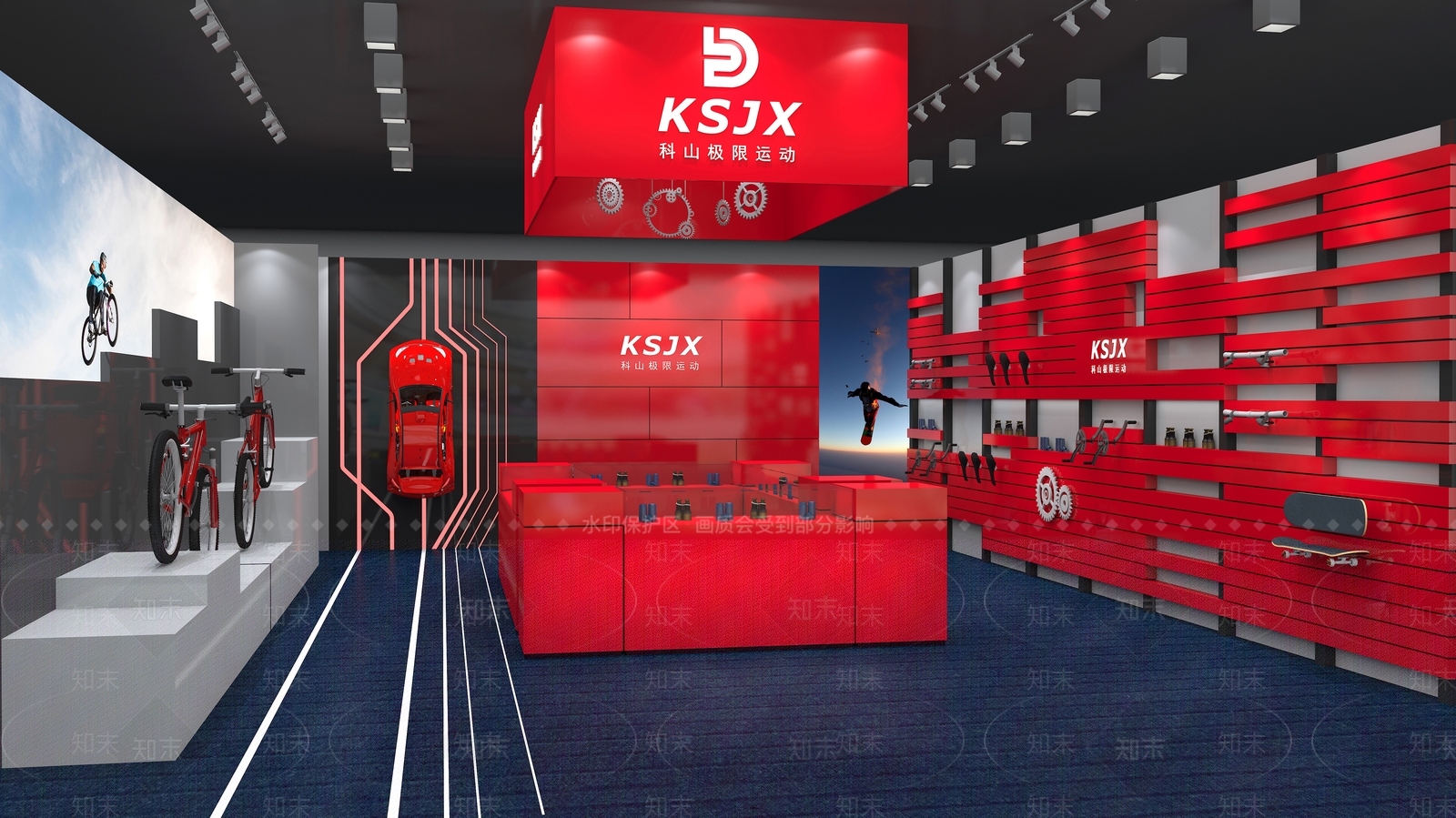 现代极限运动装备展厅3D模型下载【ID:1102255206】