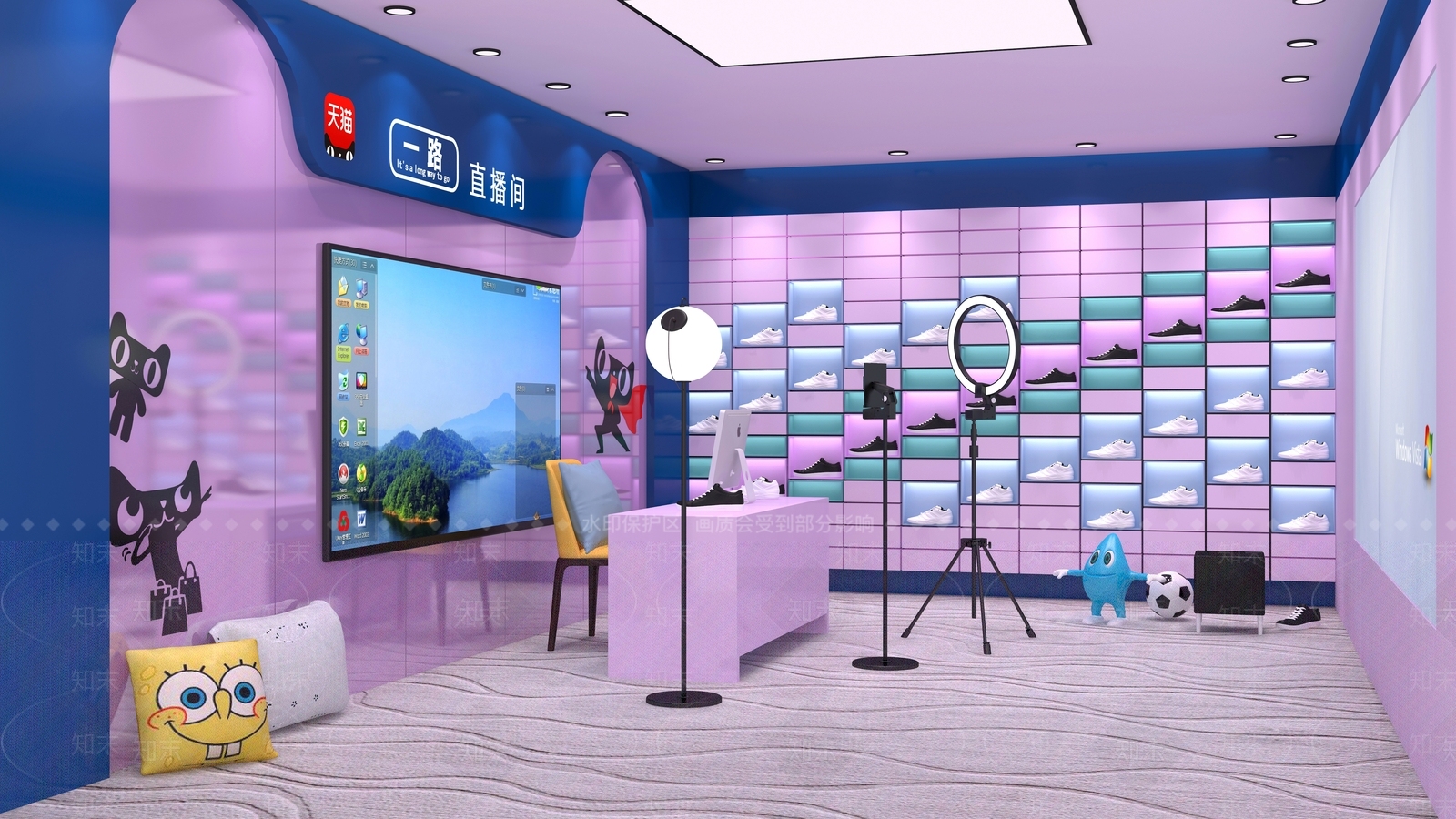 现代鞋子直播间3D模型下载【ID:1102255346】