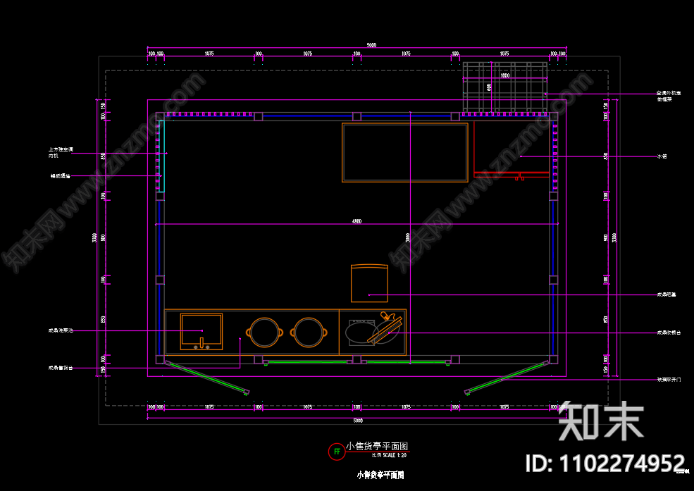 售卖亭cad施工图下载【ID:1102274952】