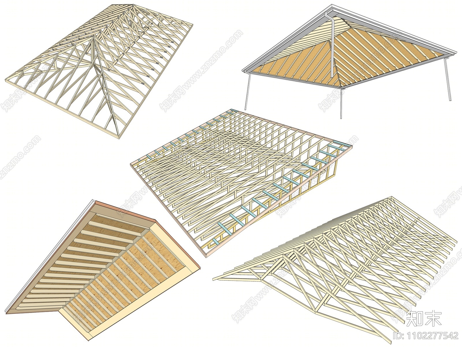 现代坡屋顶构件SU模型下载【ID:1102277542】