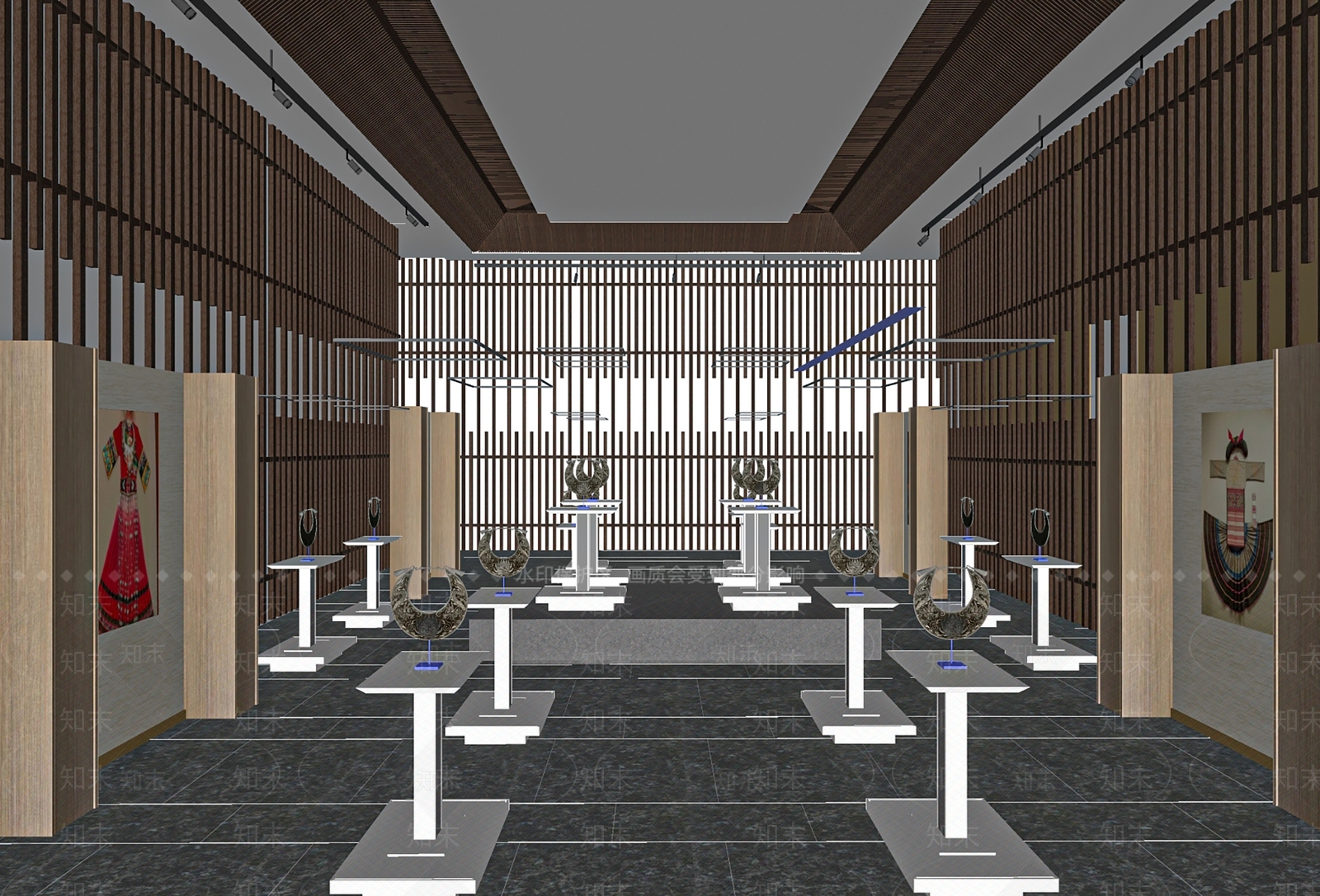 现代民族服饰展厅SU模型下载【ID:1102279856】
