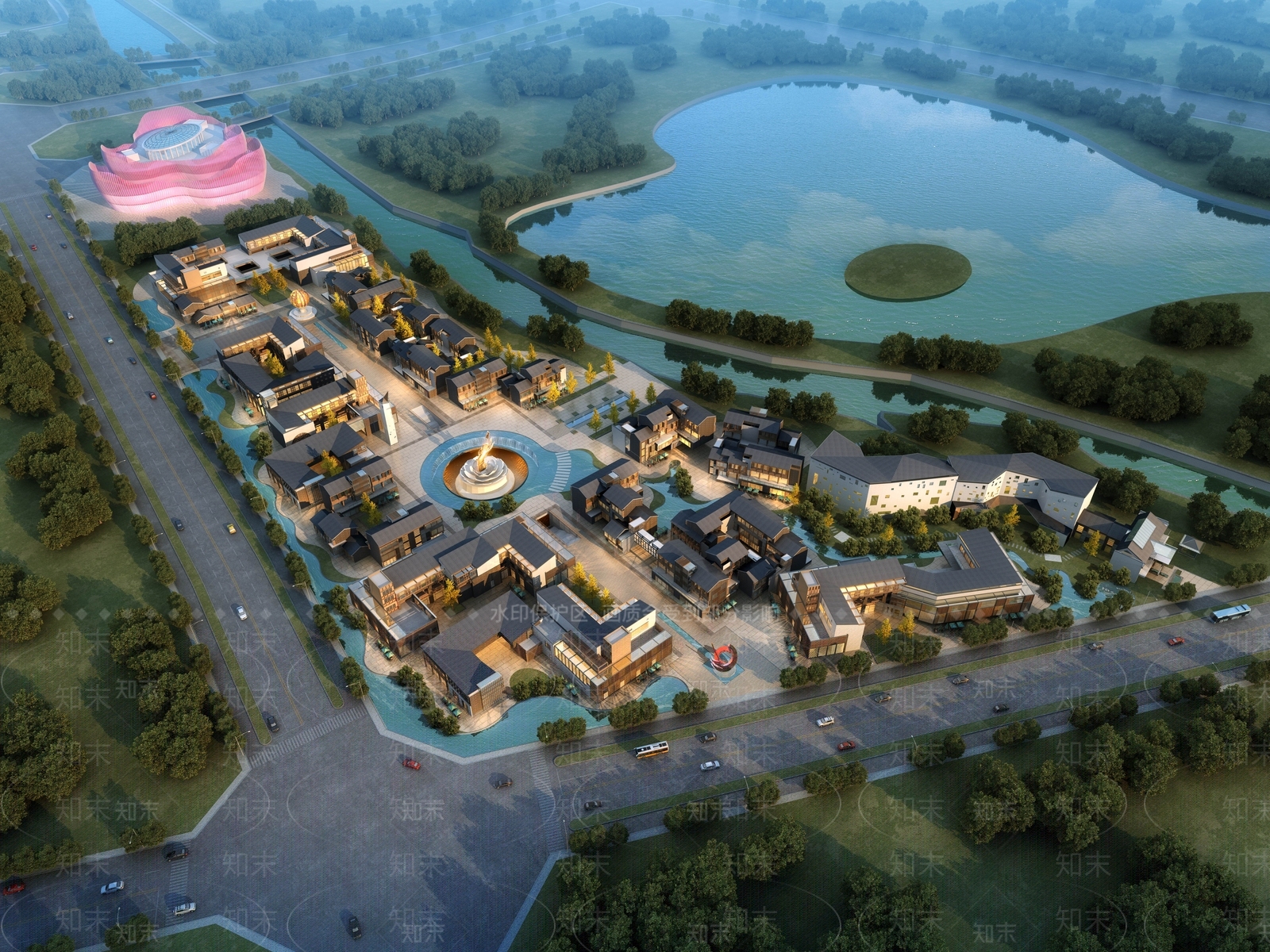 新中式商业街建筑3D模型下载【ID:1102661443】