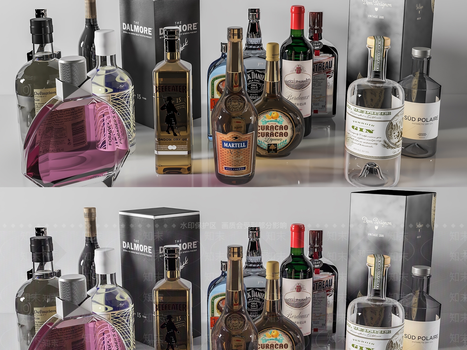 现代酒瓶酒杯组合3D模型下载【ID:1102281186】