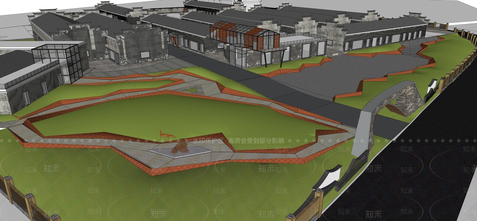 现代文化创意街区SU模型下载【ID:1102286824】
