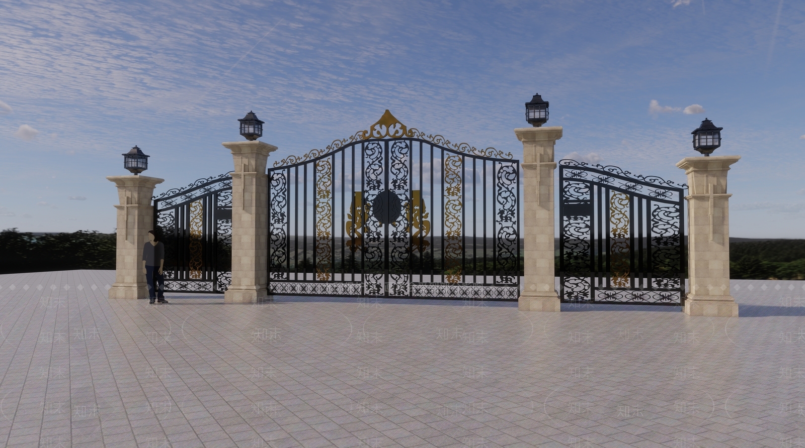 欧式铁艺入口大门SU模型下载【ID:1102297208】