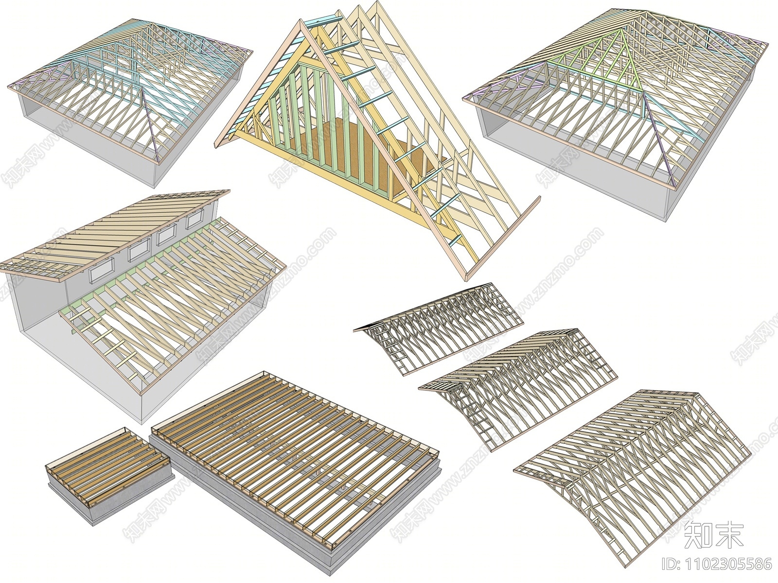 现代坡屋顶构件SU模型下载【ID:1102305586】