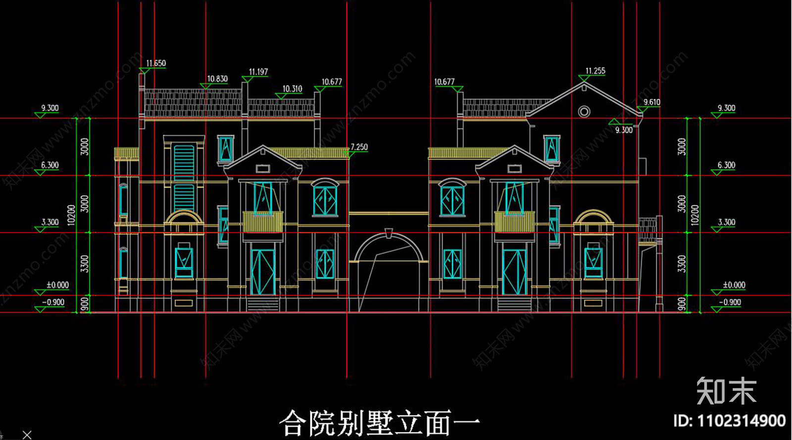 128三层合院别墅建筑设计方案及cad平面施工图下载【ID:1102314900】