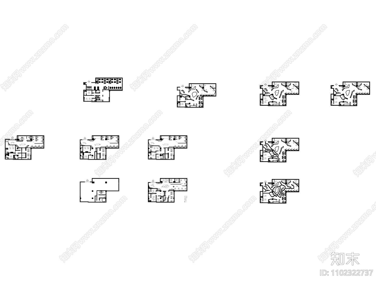 网红美容美发店平面布置图cad施工图下载【ID:1102322737】